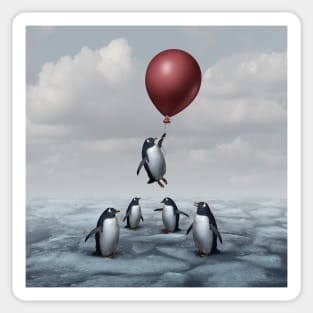 Thinking Different Concept surreal idea as a group of penguins with an individual game changer thinker motivational art Sticker